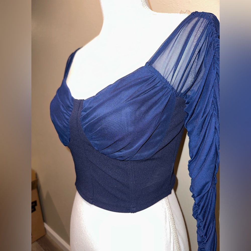Fashion Nova - Navy Blue Sheer Mesh Crop Top - Size M - New with Tags
